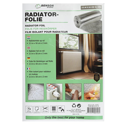 Radiatorfolie 2.5x0.5m: Reflecteert 95% warmte, bespaar energie!