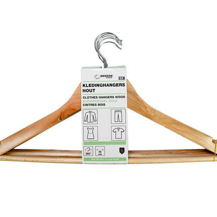 Houten Kledinghangers 5 Stuks met Broekstang en Draaibare Haak