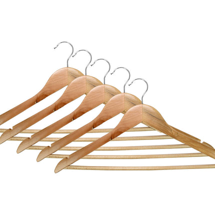 Houten Kledinghangers 5 Stuks met Broekstang en Draaibare Haak