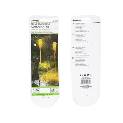 Solar Tuinfakkel Bamboe 78 cm - Warm Wit LED - Oplaadbaar via Zonlicht
