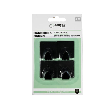 Handdoekhaken Set 4 Zwart - Zelfklevend Metaal voor Badkamer & Keuken