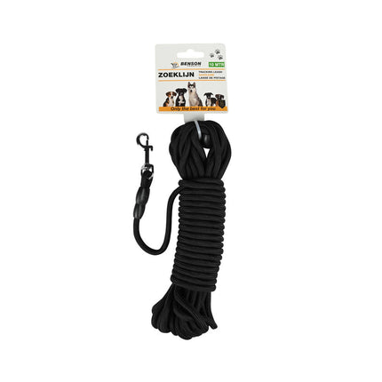 Suchleine Hund Schwarz 10m: Nylon, Metall, perfekt für das Training