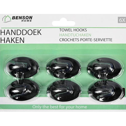 Handdoekhaken 6 dlg Zwart, L48xB30xH20mm, Zelfklevend, Voor Badkamer