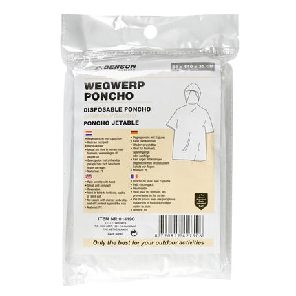 Poncho wegwerp transparant – Kleur transparant, Materiaal PE, compact