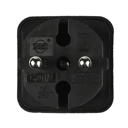 Schwarzer Duplo-Stecker 250V, 5A, 1150W für den Innenbereich (IP20)