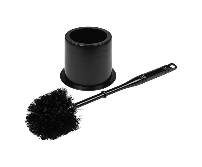 Schwarze WC-Bürste + Halter, 37 cm, Kunststoff, runder Standfuß, Badezimmerstil