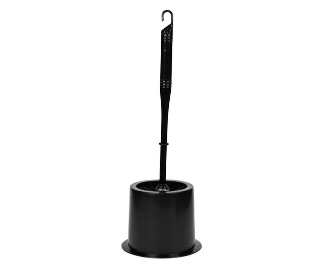 Schwarze WC-Bürste + Halter, 37 cm, Kunststoff, runder Standfuß, Badezimmerstil
