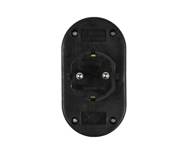 Zwarte Duo Stekker Verloop RA, 16A/250V, 3500W voor Thuis & Kantoor.