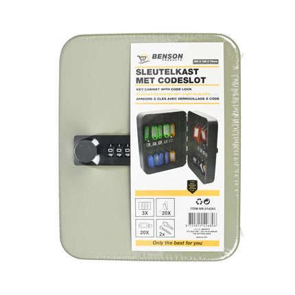 Sleutelkast met Codeslot, 20 Haken, Staal, Incl. Labels, 160x75x200 mm