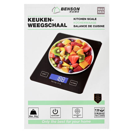 Digitale Keukenweegschaal 5kg, LCD Display, Tarfunctie, CR2032 Batterij