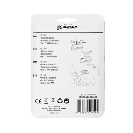 Fietskoplamp 5 LED, Voorvork Bevestiging, 3 Verlichtingsstanden
