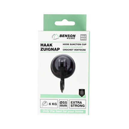 Zwarte Zuignap Haak Ø55mm, 6kg, Ideaal voor Keuken en Badkamer