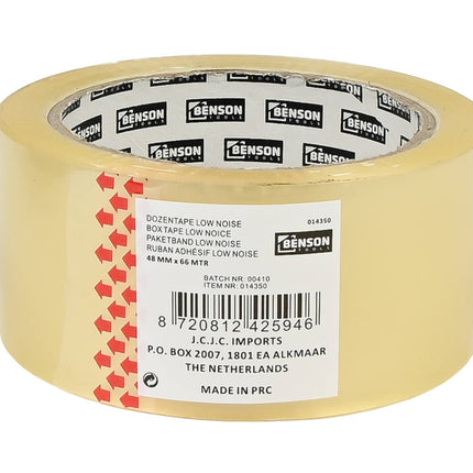 Transparante Low Noise Dozentape 48mm x 66m voor stil verpakken