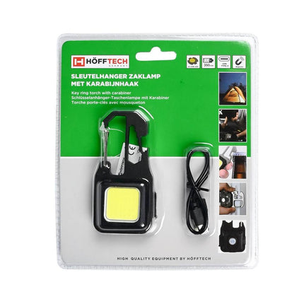 COB Sleutelhanger Zaklamp, 380 Lumen, 4 Modi, Oplaadbaar, Met Karabijnhaak
