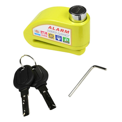 Schijfremslot Alarm 069 - Geel, 7.0 mm Pen, 110dB Alarm, Voor Motorfietsen