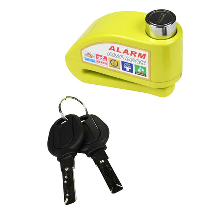 Schijfremslot Alarm 069 - Geel, 7.0 mm Pen, 110dB Alarm, Voor Motorfietsen