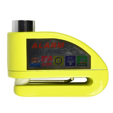 Schijfremslot Alarm 069 - Geel, 7.0 mm Pen, 110dB Alarm, Voor Motorfietsen