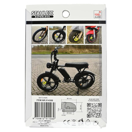 Schijfremslot Alarm 069 - Geel, 7.0 mm Pen, 110dB Alarm, Voor Motorfietsen