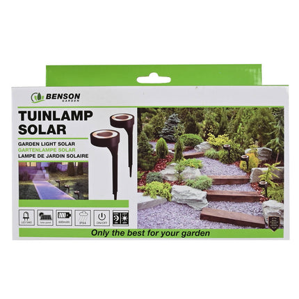 Tuinlamp Set 2x Solar Ronde LED 40cm Warm Licht Terras Verlichting