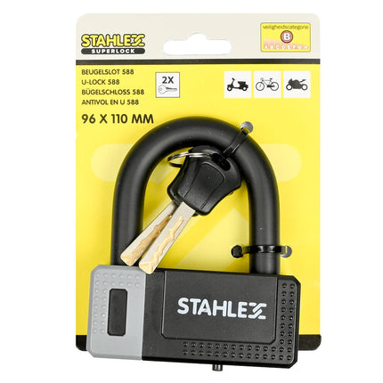 Beugelslot 588 Ø12mm, 96x110mm, 2 sleutels, fiets/scooter beveiliging