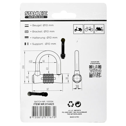 Robuust Cijferslot 670, 97x104 mm, Ø10 mm, voor poorten en fietsen.