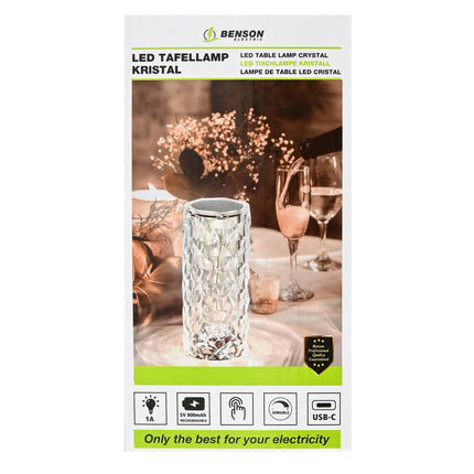 Oplaadbare Kristallen LED Tafellamp: 3 Kleuren, USB-C, 800mAh, 15cm