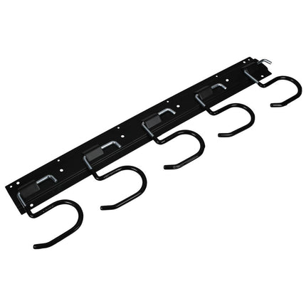 Rail met 5 gegalvaniseerde haken, kunststof omhuld, 43x11x1 cm, garage.