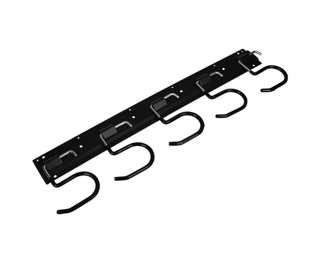 Rail met 5 gegalvaniseerde haken, kunststof omhuld, 43x11x1 cm, garage.