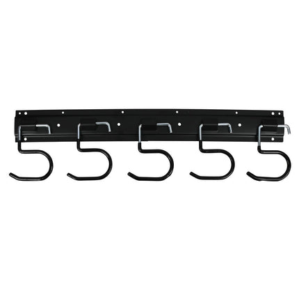 Rail met 5 gegalvaniseerde haken, kunststof omhuld, 43x11x1 cm, garage.