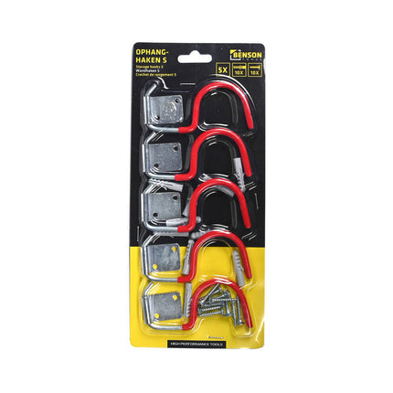 Set van 5 gegalvaniseerde S-haken, ideaal voor gereedschap ophangen.