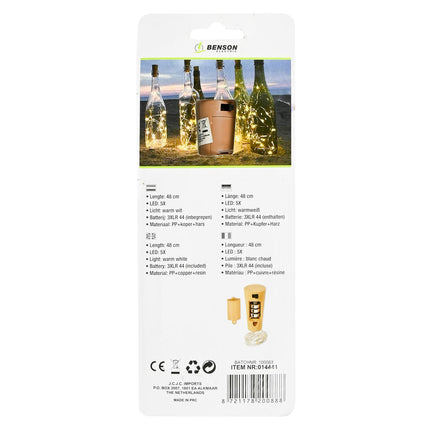 LED Flesverlichting 48cm, Warm Wit, 5 LED's, Incl. Batterijen