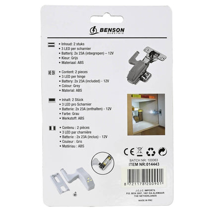 Automatische LED Kastverlichting 3 LED's, Set van 2, Incl. Batterijen