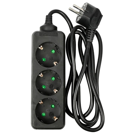 Stekkerdoos 3-voudig RA 1.5m Zwart - 16A/250V, max 3680W, thuis/kantoor.
