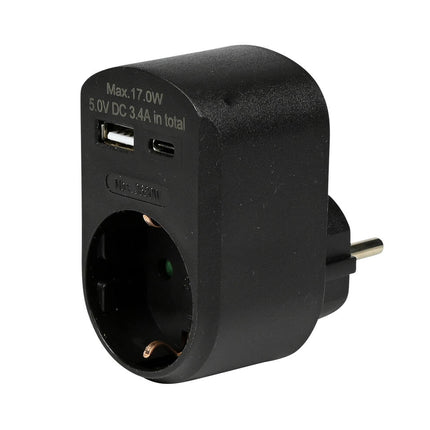 Zwart Stopcontact RA, 16A, USB-A/C, 5V 3.4A, voor Thuis & Kantoor