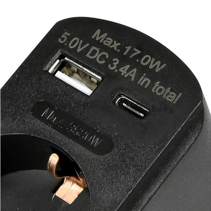 Zwart Stopcontact RA, 16A, USB-A/C, 5V 3.4A, voor Thuis & Kantoor