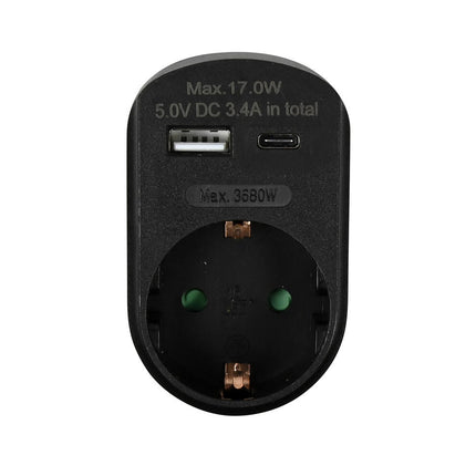 Zwart Stopcontact RA, 16A, USB-A/C, 5V 3.4A, voor Thuis & Kantoor