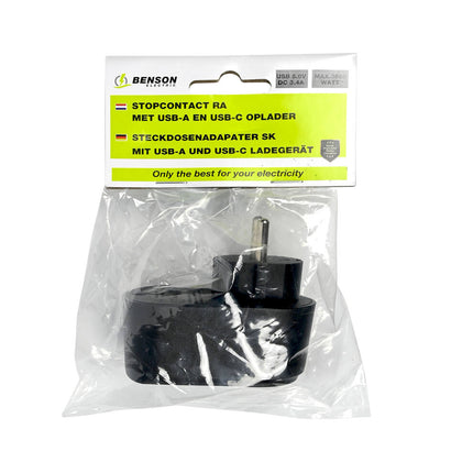 Zwart Stopcontact RA, 16A, USB-A/C, 5V 3.4A, voor Thuis & Kantoor