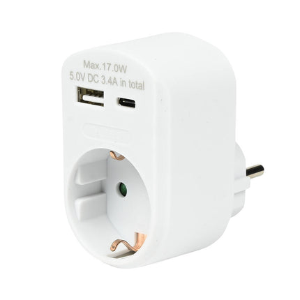 Stopcontact 16A met USB-A en USB-C, 3.4A Output, wit, voor thuisgebruik