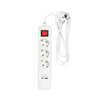 Steckdosenleiste 3-fach mit Schutzkontakt, USB-A/C, Schalter, 1,5 m Weiß - Für Zuhause & Büro