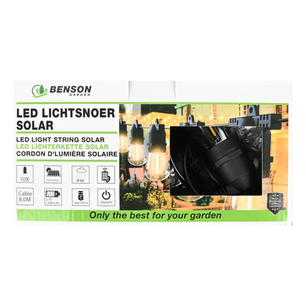 LED lichtsnoer 8 mtr solar IP44 10 dlg – Licht kleur warm wit, Totale lengte 8 m