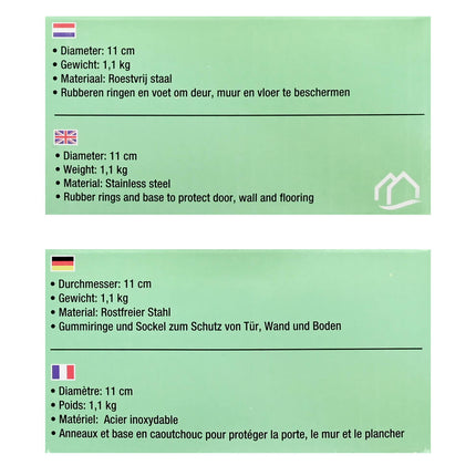 Zwarte RVS Deurstopper ø11 cm, Bescherming met Rubber, 1,1 kg