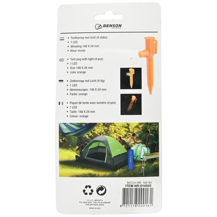 Tentharingen met licht 4 dlg – Inclusief 4 x LR41 batterijen, Afmeting 148 x 24 mm