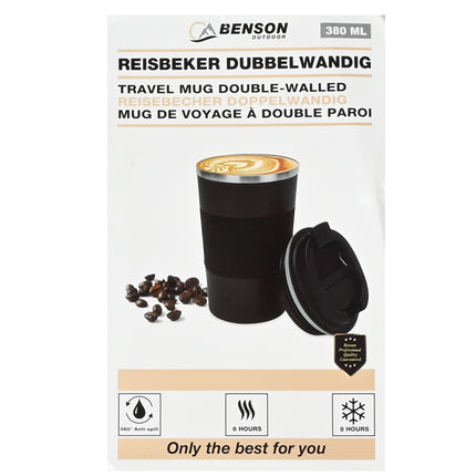 Reisbeker dubbelwandig – Inhoud 380 ml, Afmeting 90 x 148 mm, 380 ml, 148 mm