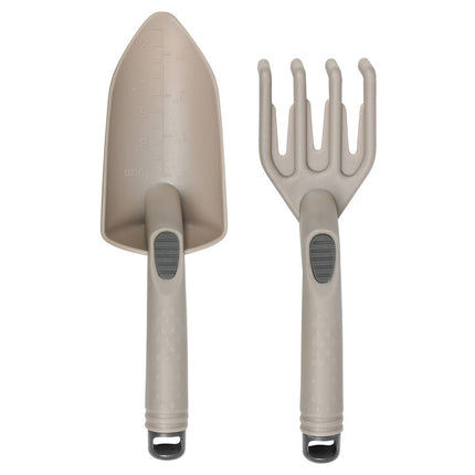2-delige Tuingereedschap Set: Hark en Schep met Maatvoering, Beige