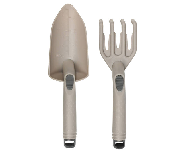 2-delige Tuingereedschap Set: Hark en Schep met Maatvoering, Beige