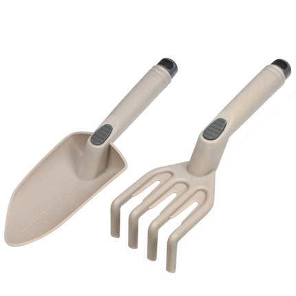 2-delige Tuingereedschap Set: Hark en Schep met Maatvoering, Beige