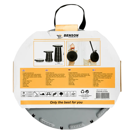 Kruk opvouwbaar draagbaar ABS grijs – Diameter zitting 25 cm, Hoogte 6 - 46 cm