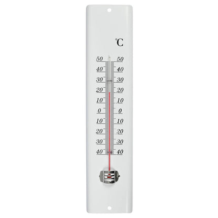 Witte Metalen Thermometer 30 cm, Celsius/Fahrenheit, Tuin/Veranda.