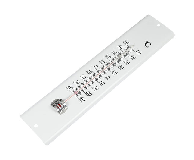Witte Metalen Thermometer 30 cm, Celsius/Fahrenheit, Tuin/Veranda.