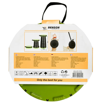 Kruk opvouwbaar draagbaar ABS groen – Diameter zitting 25 cm, Hoogte 6 - 46 cm